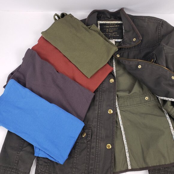 J Crew XS Army Olive Green Boyfriend Field Jacket Adjustable Womens Zipper Coat - Picture 7 of 16